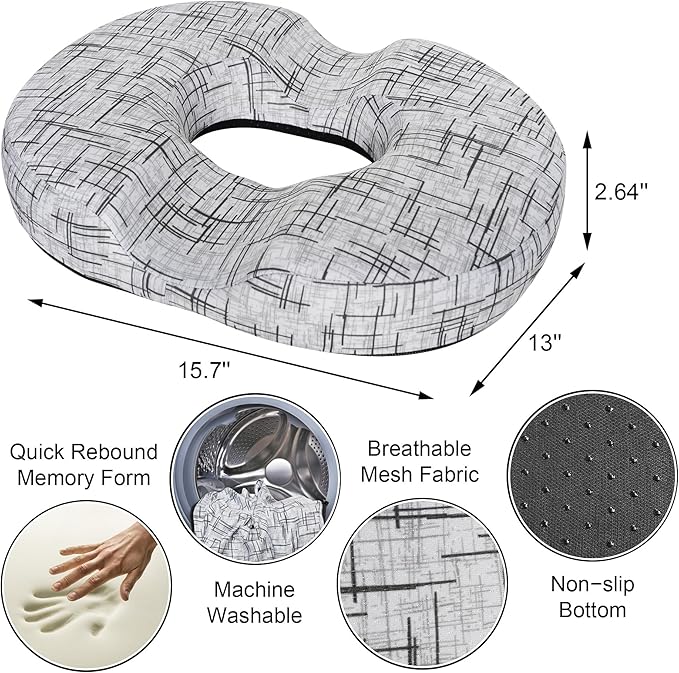Donut Pillow Seat Cushion for Tailbone Pain Relief and Hemorrhoids, Home Office Chair Cushion for Long Sitting Work, Memory Foam Car Seat Cushions for Driving Butt Pain & Postpartum Pregnancy