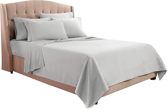 Clara Clark Full Sheets, 6 Piece Set - Hotel Luxury Bed Sheets, Super Soft Bedding Set, Full Size, Silver