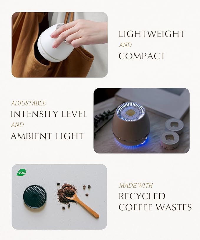 Waterless Essential Oil Diffuser (Relaxation Set) - Calm, Cozy & Dream Whisper (Gentle Scent) - Quiet, Adjustable Scent & Nightlight, Cordless, Rechargeable Battery (200 sqft Small Room)