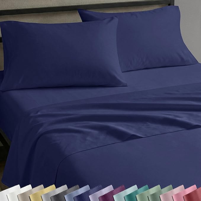California Design Den Natural 100% Cotton Sheets Full Size Bed Set with Deep Pockets - Soft Sateen Weave, Durable Full Size Sheets (Navy Blue)