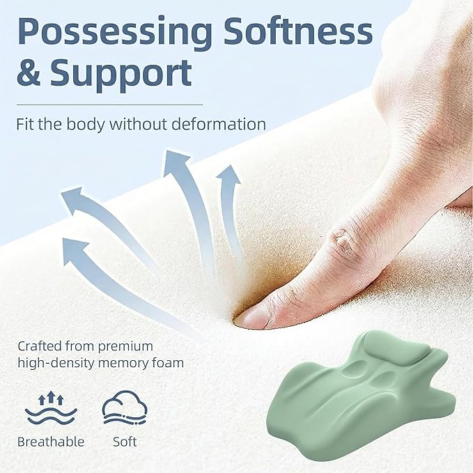 Ergonomic Memory Foam Wedge Pillow, Contoured Support Pillows, 27° Angled Support for Waist and Neck, Multi-Position Support Pillow (Green-1)