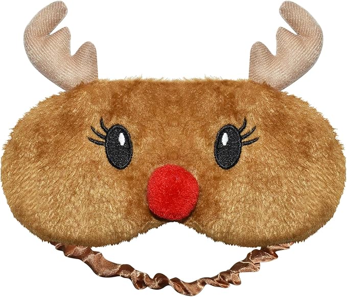 Cute Animal Sleeping Mask Sleep Mask, Christmas Reindeer Soft Plush Eye Masks for Travel Nap Funny Rudolph Blindfold Eye Cover Eyeshade for Adult Teens Men Women - Reindeer, Brown