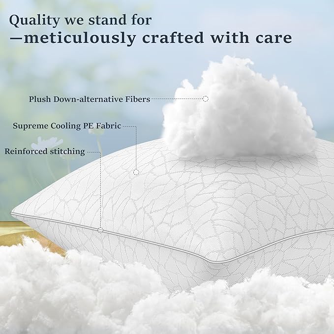 COZSINOOR Standard Size Cooling Bed Pillows - Premium Down Alternative Breathable Pillows Set of 2 for Side, Back, and Stomach Sleepers Hotel Quality Fluffy Soft Microfiber Fill Skin-Friendly