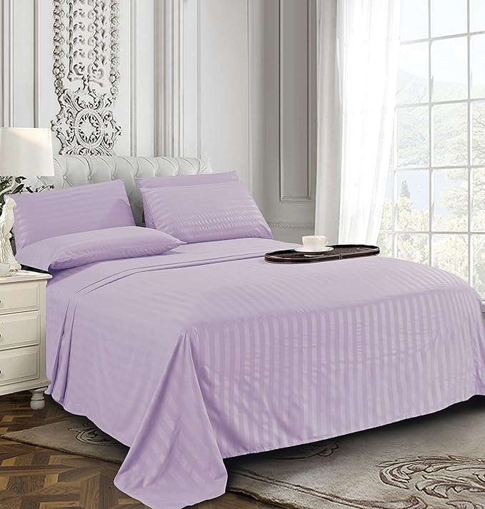Elegant Comfort Softest and Coziest 4-Piece Sheet Set - 1500 Premium Hotel Quality Microfiber - Luxurious Wrinkle Resistant 4-Piece Damask Stripe Bed Sheet Set, Twin XL, Lavender/Lilac
