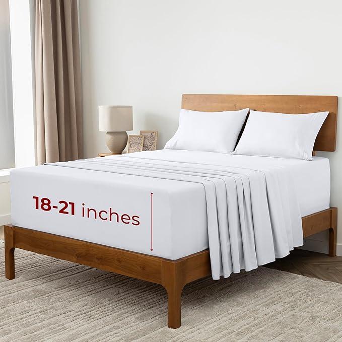 Mellanni Extra Deep King Sheets - 4 PC Iconic Collection Bedding - Hotel Luxury, Ultra Soft, Cooling Bed Sheets - Wrinkle, Fade, Stain Resistant (King, White)