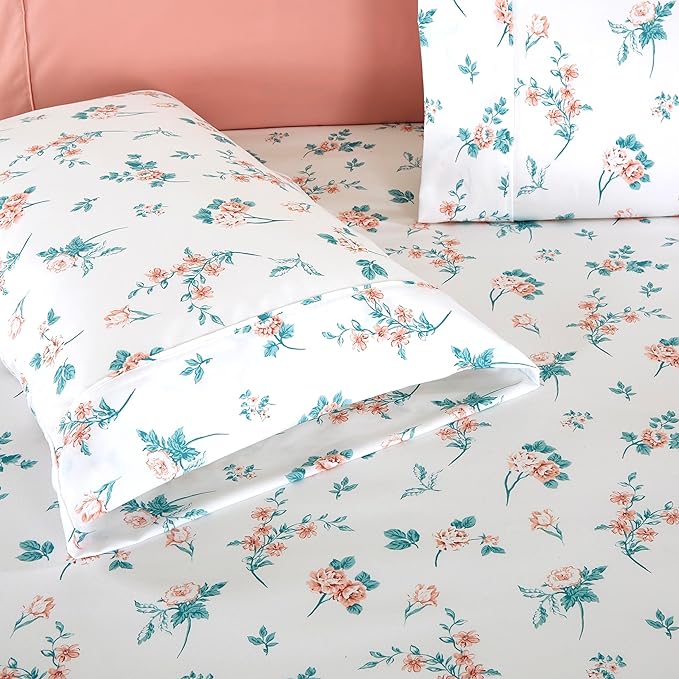Elegant Comfort Softest and Coziest 4-Piece Sheet Set - 1500 Premium Hotel Quality Microfiber - Deep Pocket, Wrinkle Resistant 4-Piece Floral Bed Sheet Set, Twin XL, Celia Pink