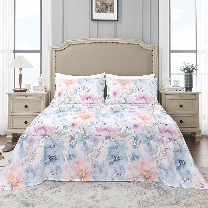 YIYEA King Size Pillow Cases Set of 2, Ultra Soft Double Brushed Microfiber Pillowcases King, Floral Bed Pillow Covers, Fade Resistant, Easy Slip-On (20"x36")