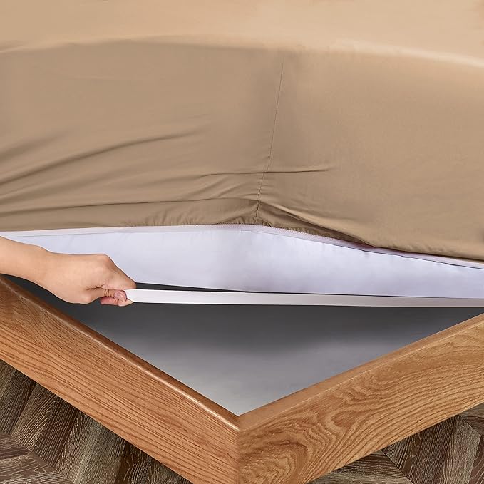 Manyshofu Extra Deep Pocket Full Size Sheets Set - Hotel Luxury 1800 Thread Count Sheets & Pillowcases - Kids Bedding Set up to 24" Mattress - Khaki Bed Sheets 18-24 Inch Deep Pockets - 4 Piece