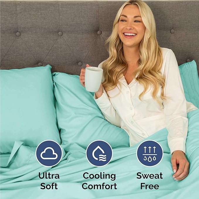 King Size 4 Piece Sheet Set - Comfy Breathable & Cooling Sheets - Hotel Luxury Bed Sheets for Women & Men - Deep Pockets, Easy-Fit, Extra Soft & Wrinkle Free Sheets - Spa Blue Oeko-Tex Bed Sheet Set