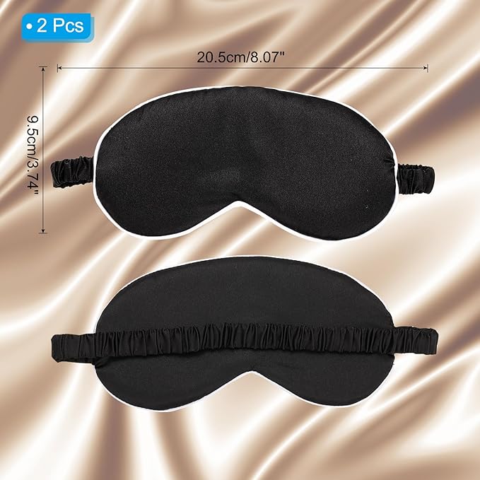 PATIKIL Silk Sleep Mask, 2 Pack Soft Satin Eye Protective Mask Blackout Eye Cover with Elastic Straps for Side Sleeping Women Men Travel, White Black