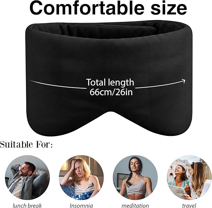 Silk Sleep Mask for Side Sleepers - Mulberry Silk Ultra Soft Light Blocking Eye Covers for Sleeping, Comfortable Eye Cover for Night Sleep Travel Airplane Home Sleepover Gift (Black)