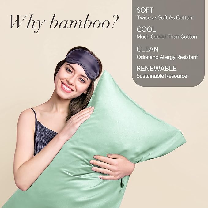 BEDELITE Pillow Cases Queen Size Set of 2, Rayon Derived from Bamboo, Cooling Pillow Cases for Hot Sleepers & Night Sweats, Breathable and Silky Soft Envelope Pillowcases(Mint Green, 20"x30")