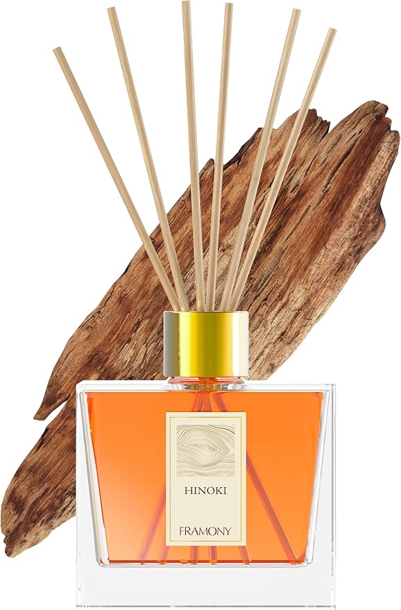 Hinoki Reed Diffuser - Luxury Japanese Ryokan Hotel Scent, Zen Forest Cypress & Cedarwood Fragrance, Home Spa Aromatherapy Gift Set, 6.4 fl oz (Hinoki Wood)
