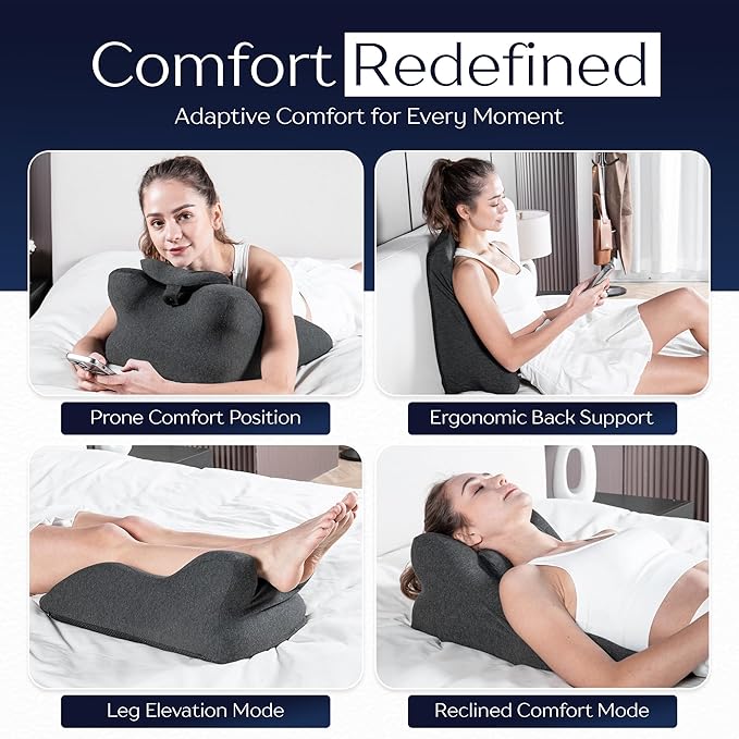 Couples Intimacy Contoured Memory Foam Pillow with Removable Headrest, Wedge Pillows, Massages, Reading, Relaxing & Leg Elevation, Removable Washable Cover, Anti-Slip Base