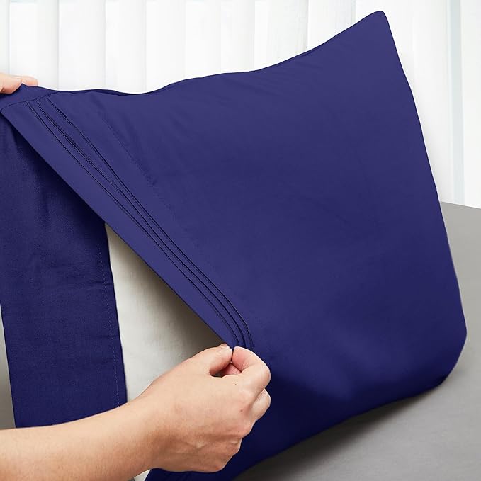 Mocassi 2-Piece Premium King Pillowcase Set 1800 Series Hotel Quality Microfiber - Soft and Breathable with 3-Line Embroidery Wrinkle and Stain Resistant, Easy Care, 20" x 40", Imperial Blue