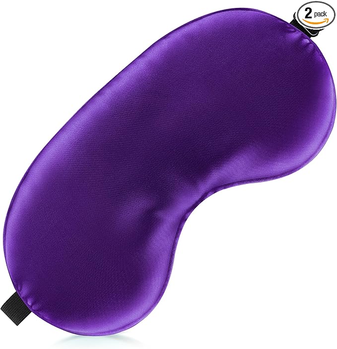 Sleep Mask Silk Eye Mask for Men Sleeping Mask, Adjustable Elastic Strap for Night Shading Sleep Mask, Soft and Comfortable for Both Men and Women (Purple, 2 Packs)