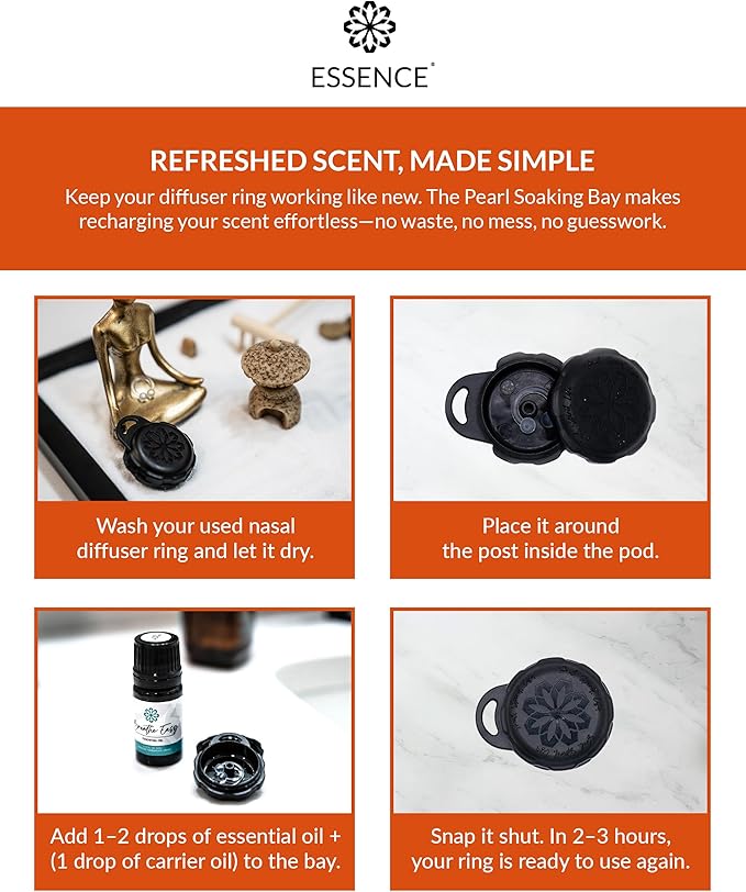 Essence Pearl Travel Case | Orange Essential Oil | Aromatherapy Nasal Diffuser & Essential Oil Carrying Case | Uplifting Citrus Scent | Travel-Friendly Kit | Black Pod