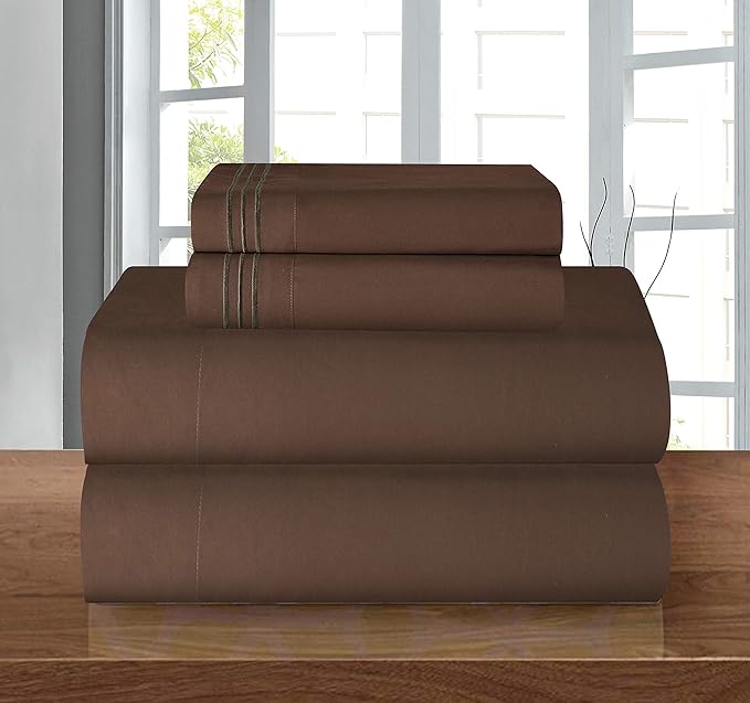 Elegant Comfort Luxurious Soft 1500 Premier Hotel Quality 4-Piece Bed Sheet Set Wrinkle and Fade Resistant Bedding Set, Deep Pocket up to 16inch, California King, Chocolate Brown