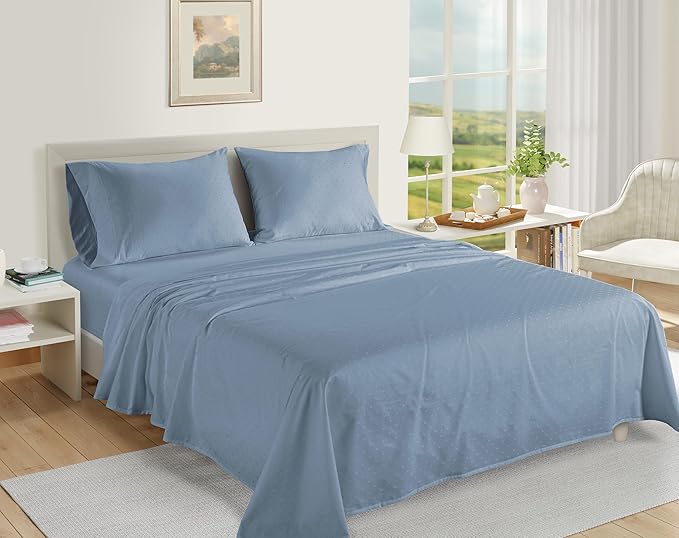 LANE LINEN Pillows Queen Size Set of 2, Soft 100% Egyptian Cotton, Cool & Smooth Pillow Cases - Swiss Dot - French Blue