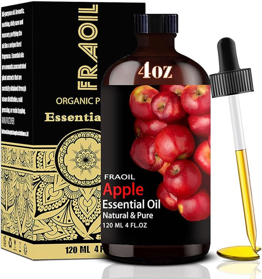 Apple Essential Oil, Apple Oil 4 Fl Oz 120ML for Diffuser Humidifier Yoga Cleaning DIY Candle Soap Making Perfume Gift for Women Essential Oils FRAOIL (Apple 4 Fl Oz (Pack of 1))