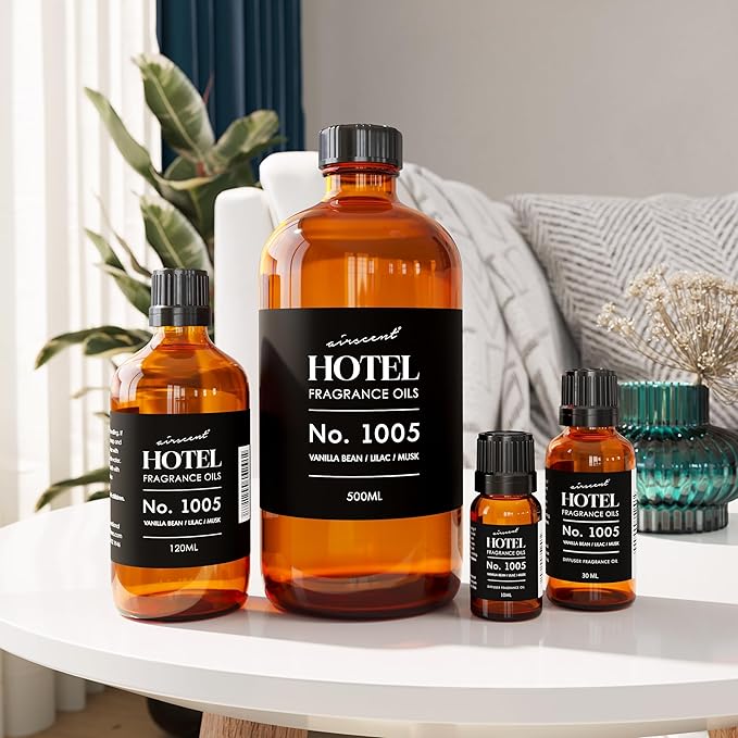 AirScent Hotel Diffuser Oil No. 1005 - Vanilla Bean Lilac Sandalwood - Hotel Scent Dupe - Premium Fragrance Oil for Ultrasonic and Waterless Diffusers and Crafting - 10 mL, .34 fl oz Glass Bottle