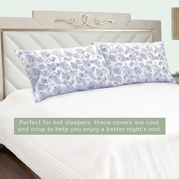 Elegant Comfort Ultra Soft Set of 2 Floral Print Pillowcases - 1500 Premium Hotel Quality Microfiber, Soft and Smooth Envelope Closure 2-Piece Pillow Covers - King, Paisley Indigo