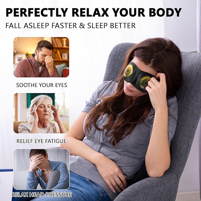 Sleep Eye Mask for Men Women Kids Funny 3D Sleeping Mask Adjustable Strap 2 Pack Eye Shade Cover for Travel, Black(Assorted A)
