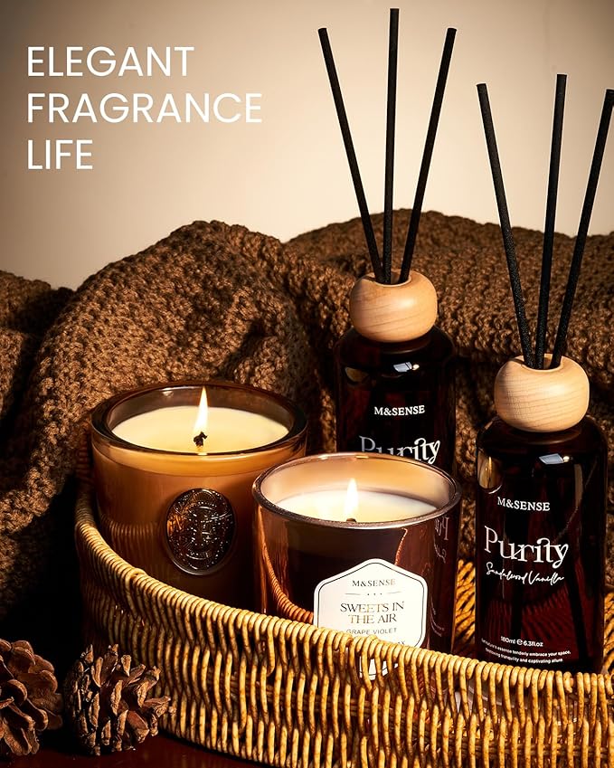M&SENSE Reed Diffuser Set, Fresh Lemon Sage Scented 6.3 fl oz Natural Essential Oil Diffusers with Sticks, Non-Toxic Organic Air Freshener, Long-Lasting Fragrance Oils for Home Bathroom Kitchen
