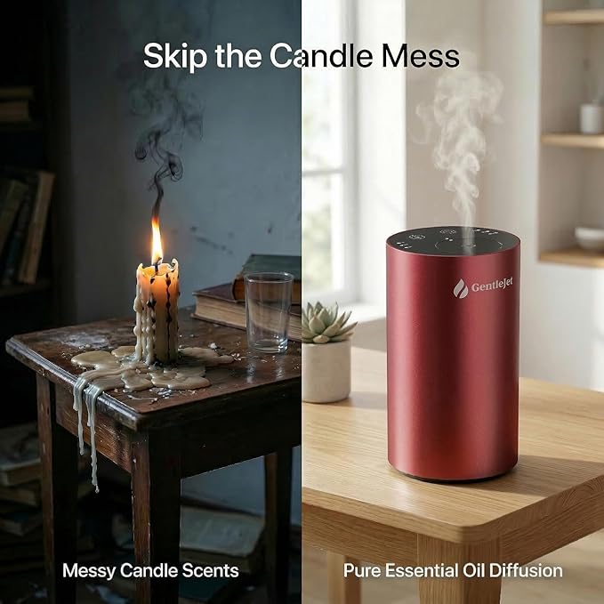 GentleJet LiteMist Waterless Nebulizing Essential Oil Diffuser – Cold Air Aromatherapy, USB-C Cordless 2000mAh Battery, Aluminum Portable for Home Office Car, 20ml