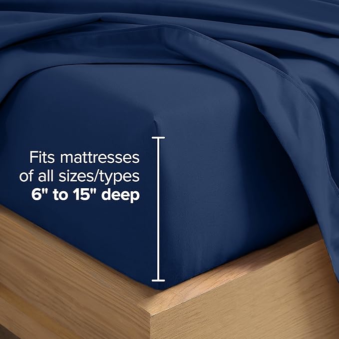 Bare Home Hotel Luxury Full XL Sheet Set, Extra Soft - 6 Piece Set - Deep Pockets - Easy Fit - Cooling & Breathable - Wrinkle, Fade, Stain Resistant - Includes 4 Pillowcases (Full XL, Dark Blue)