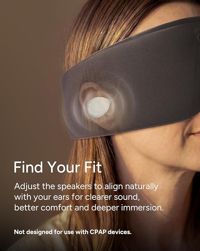 Sleenova Sleep Eye Mask with Bluetooth Headphones - Side Sleeper Optimized with Integrated Offline Audio for Phone-Free Use - 3 Modes for Rest, Nap & Travel