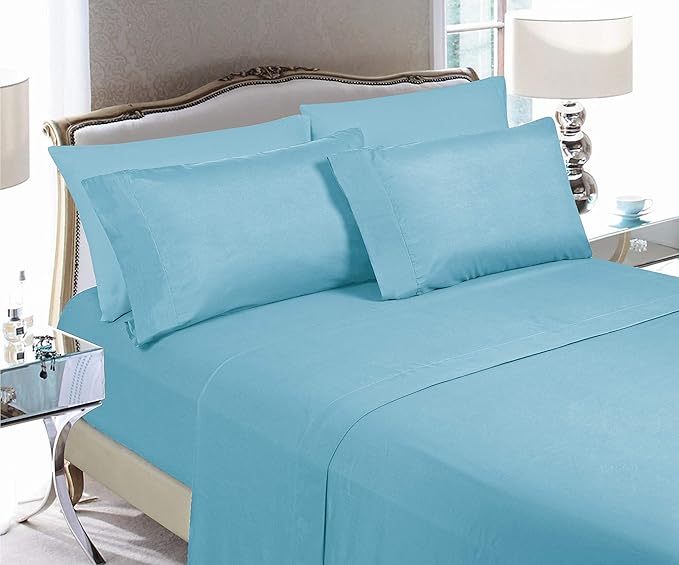 Elegant Comfort Luxury Soft Bed Sheets 1500 Premium Hotel Quality Microfiber Softness Wrinkle and Fade Resistant (6-Piece) Bedding Set, California King, Aqua Blue