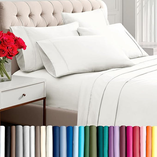 Bare Home Hotel Luxury Twin Sheet Set, Extra Soft - 4 Piece Set - Deep Pockets - Easy Fit - Cooling & Breathable - Wrinkle, Fade, Stain Resistant - Includes 2 Pillowcases (Twin, Cream)