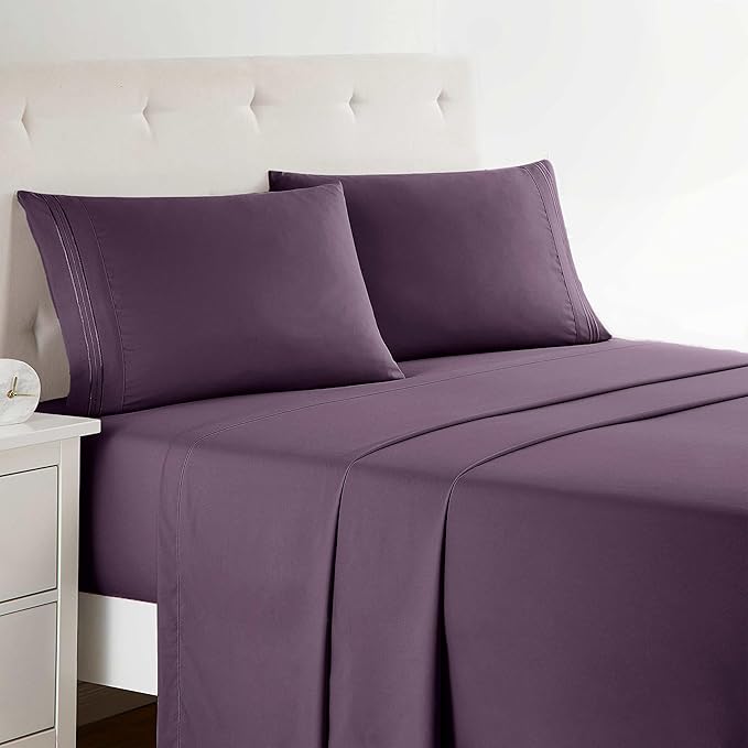 Clara Clark 1800 Premier Series 4pc Bed Sheet Set - King, Purple Eggplant