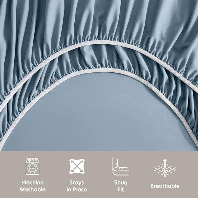 Nestl Extra Deep Queen Sheet Set - 6 Piece Breathable & Cooling Sheets - Hotel Luxury Bedding Set w/18-24 Inch Deep Pockets - Easy & Secure Fit - Super Soft, Wrinkle Free & Comfy - Stone Blue