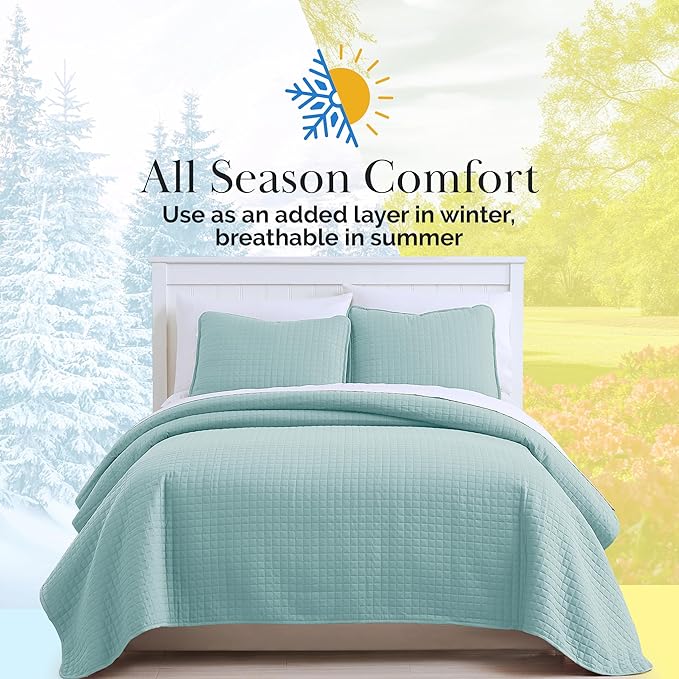 Southshore Fine Living, Inc. Bed Quilts Queen Size with 2 Pillow Shams, Full Bedding Set, Pet Hair Resistant Bedding, Quilt Coverlet Bedspreads Queen Size, Full Bedspread with 2 Pillow Shams, Sky Blue