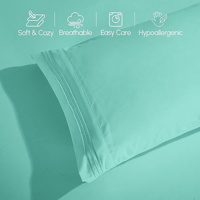 Elegant Comfort Luxurious 1500 Premium Hotel Quality Microfiber Three Line Embroidered Softest 4-Piece Bed Sheet Set, Wrinkle and Fade Resistant, Twin/Twin XL, Paradise Teal