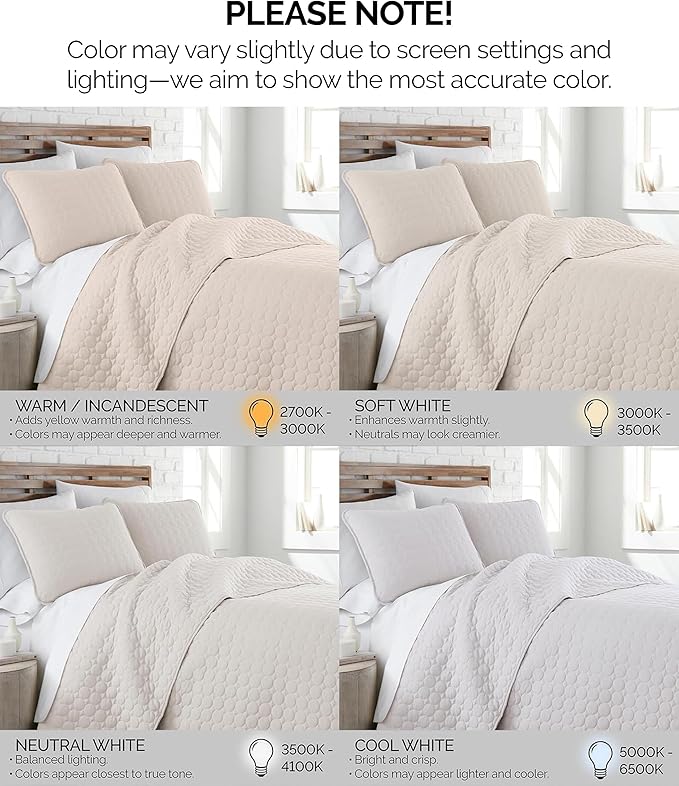 Southshore Fine Living, Inc. Quilted Summer Comforter, Queen Size Bedding Set with 2 Quilted Pillow Shams, Geometric Circle Design Coverlet, Queen/Full Size Bedspread, Lightweight Quilt, Bone