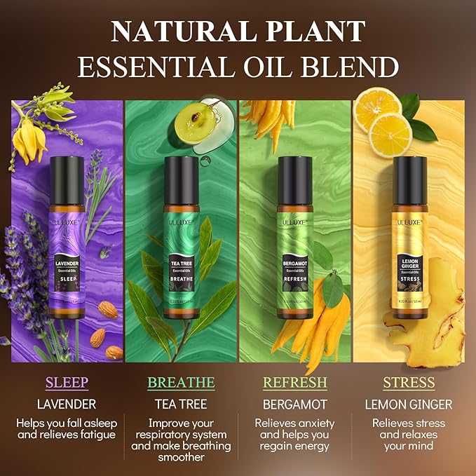 Essential Oils Roll On Set 8 Pack 8 Scent, Mothers Day Gift for Mom, Wife, Relaxing, Self Care Gifts for Women, Essential Oil Roller Set, Natural Aromatherapy Roll Oil Blends for Skin