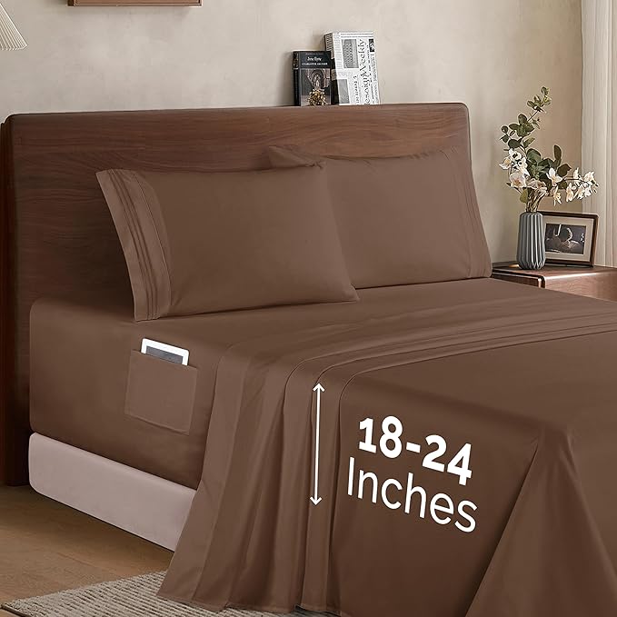 Elegant Comfort Luxury 1500 Premium Hotel Quality Microfiber 4-Piece Sheet Set - Soft, All Around Elastic 18-24 Inches Deep Fitted Sheet - Extra Deep Pocket Sheets, King, Taupe