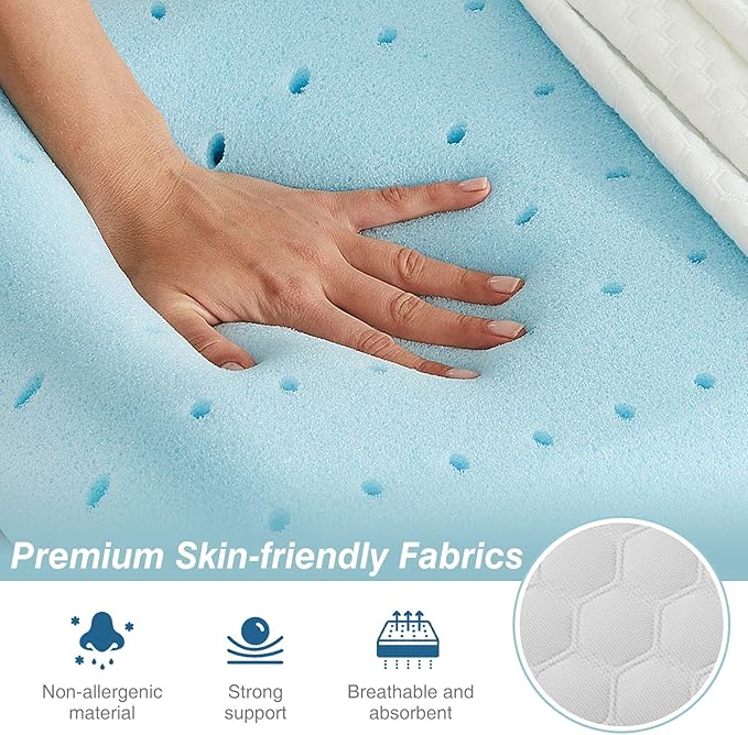 DUMOS Memory Foam Pillows for Sleeping 2 Pack, Bed Pillows for Adults with Washable Cover and Breathable Mesh, Gel Cooling Pillow for Back and Side Sleeper Support, White