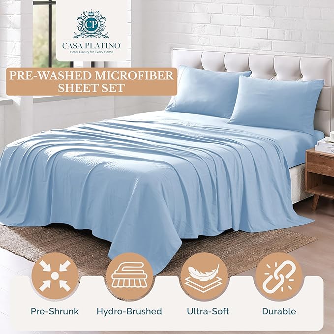 Casa Platino California King Size Sheet Set, Cozy California King Sheet Sets, Soft California King Sheet, Breathable California King Bed Sheet, Microfiber California King Size Sheets Set - French Blue