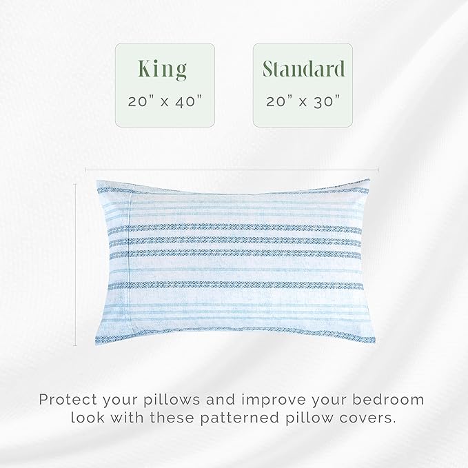 Elegant Comfort Ultra Soft Set of 2 Striped Print Pillowcases - 1500 Premium Hotel Quality Microfiber, Soft and Smooth Envelope Closure 2-Piece Pillow Covers - King, Traci Aqua