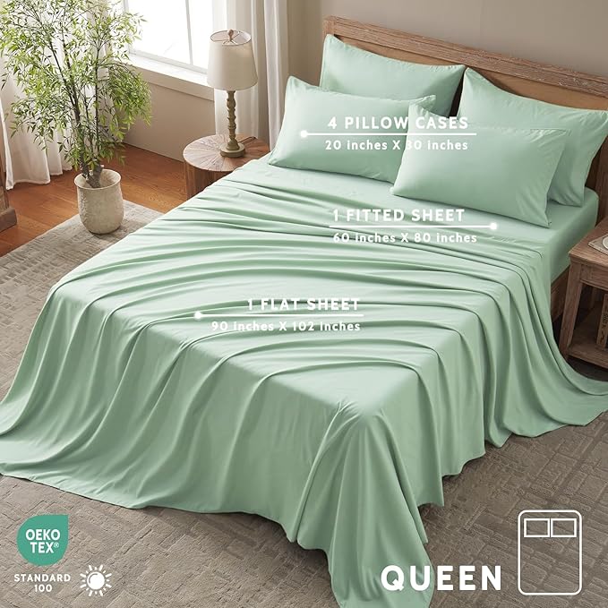 Queen Sheet Set - 6 Piece Sheets Queen Size Bed Set - Breathable & Cooling Hotel Luxury Bedding Set - Soft & Comfy Fully Elasticized 16" Deep Pocket Queen Sheets (Queen Sage Green)