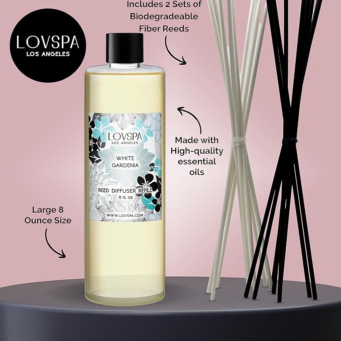 White Gardenia Diffuser Oil - Essential Oils for Diffuser Refill & Air Freshener Room Spray - Long-Lasting & Natural Home Fragrance, Scented Oil for Diffusers, USA Made, 8 oz