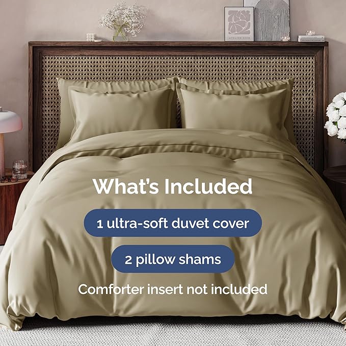 Duvet Cover Cal King Size Set - Extra Soft Cal King Duvet Cover 104" x 98" with 2 Pillow Shams - Hotel Luxury, Easy Care & Fade Free with Zipper Closures & Ties - Comfy, Cozy and Breathable (Khaki)