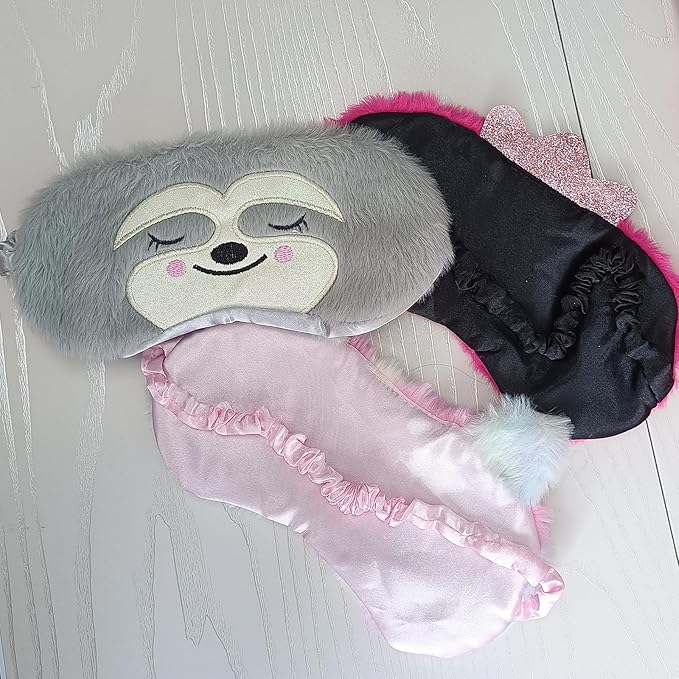 Cute Animal Sleeping Mask Soft Plush Blindfold Cute Rabbit Panda Koala Eye Cover Eyeshade for Kids Teens Girls Women (3Pack Multicolor)