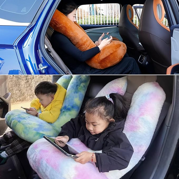 FHSGGP Travel Pillow Car Travel Sleep Support Pillow 2-in-1 Lap Pillow and Car Pillow with Neck and Body Support for Adults and Kids on Long Trips Kids Travel Pillow Colorful Pink