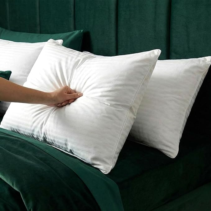 Elegant Comfort 100% Cotton Shell Stripe King Size Set of 2 Pillows, Super Plush Cooling Gel Filling Hotel Quality Down Alternative Bed Pillows for Side, Back and Stomach Sleepers
