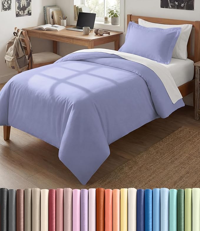 Duvet Cover Twin/Twin XL Size Set - Extra Soft Twin/Twin XL Duvet Cover 68" x 90" with 1 Pillow Sham - Hotel Luxury, Easy Care, Fade Free with Zipper Closures & Ties - Comfy & Breathable (Lavender)
